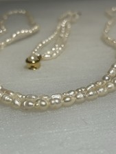 Vintage Freshwater Rice Pearl Necklace Multi Strand Bracelet Gold Toned Clasp
