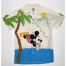 Vintage Mickey Mouse Hawaiian Shirt Size S 80s Mickey Goes for a Swim
