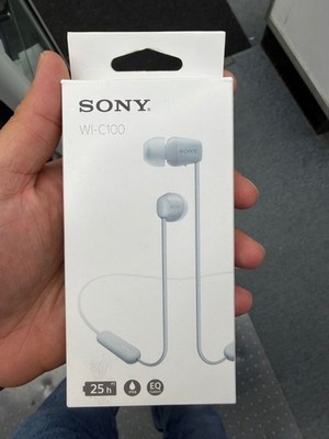 Sony WI-C100 Wireless In-Ear Bluetooth Earbuds With Mic White Sport Neckband