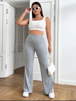 Shein Curve Womens High Waist Pants 1XL Gray Flare Pants Athleisure Casual Chic