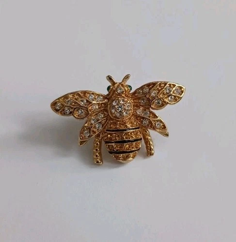 Vintage Gold Bumblebee Brooch Rhinestone Insect Pin Costume Jewelry Gold Tone
