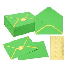 100 Pcs A7 7.3x5.3" Gold Border Envelopes for Wedding Invitation, Parrot Green