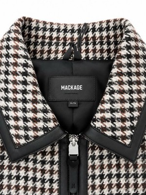 Mackage Calina Women's Houndstooth Zip Leather Trim Short Jacket Size M