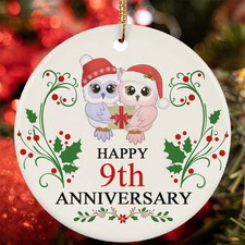 Happy 9th Anniversary Ornament Funny Owl Couple 9 Year In Love Christmas Gift