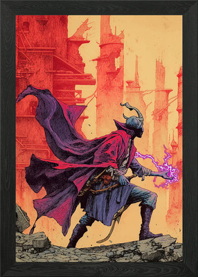 Horned Wizard Casting Framed Wall Art Poster Canvas Print Picture