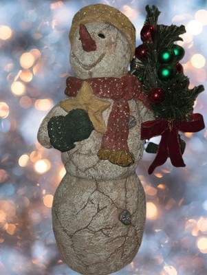 2002 Fiber Optic Snowman 20 inches Simulated Wood Body with Power Adapter.