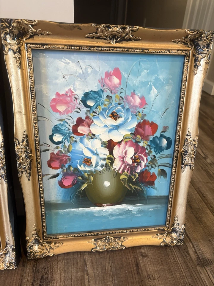 PINTURA FLORAL VINTAGE pintada a mano 3 piezas - Marcos de plástico Foto 4 de 4