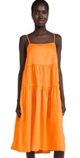 Enza Costa Dress Small Orange Tiered Midi Spaghetti Strap Cotton Made in USA EUC