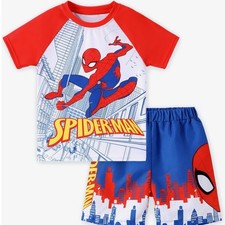 Marvel Spider-Man Boys 2pc Swim Set Rash Guard  Trunks Sz 4/5 Red/Blue NWT
