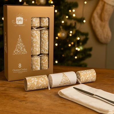 QUICKDRAW Pack Of 8 Christmas Crackers 12" Eco Friendly No Plastic Dinner Table Decoration