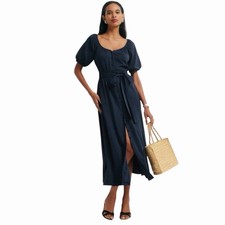 NWT Reformation Roland Midi Dress Midnight Cotton Blend Size XS
