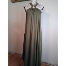 Zanzea Womens Olive Green Ring Halter Neck Maxi Dress with Pockets XL Boho Flowy