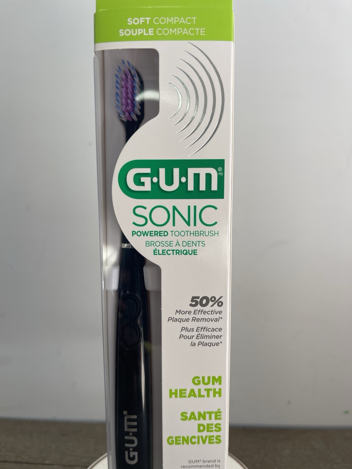 Lot 4 GUM Sonic Powered Toothbrush Soft Compact 4100 Black AAA Battery Included