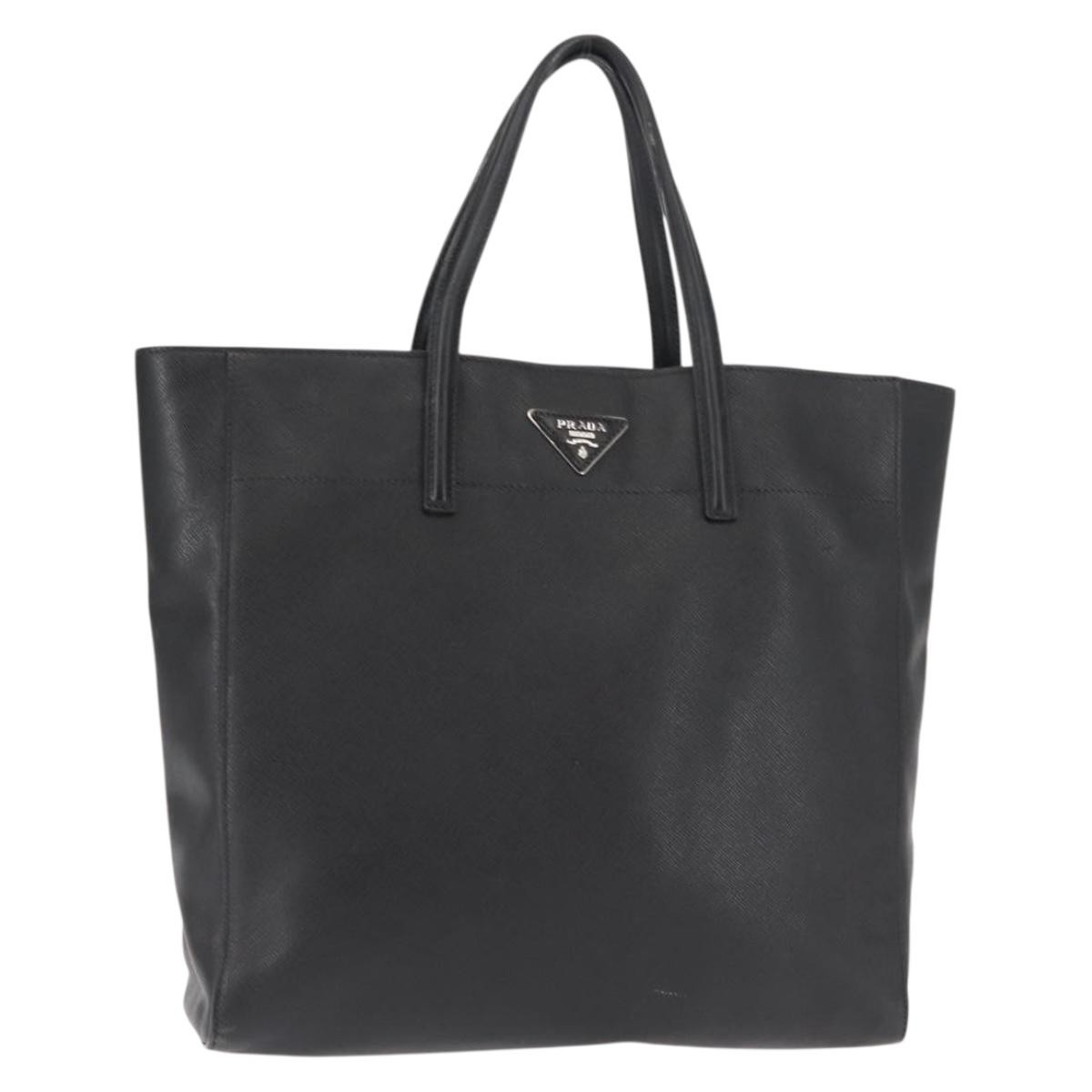 PRADA Tote Bag Safiano leather Black Silver Auth am9247 | eBay