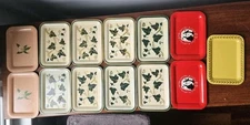 Vintage Social Supper Tin Snack Trays Set of 13 American Art Works 4"x6.5"