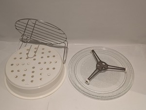 Mikrowellen-Zubehör Set | Glasteller (Ø ca. 24cm) + Rollenring + Grillrost + Hau