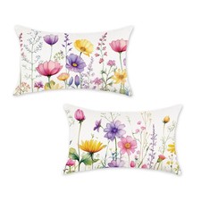 Spring Summer Pillow Covers 12x20 Inch Set of 2 Floral Colorful Flowers Decor...