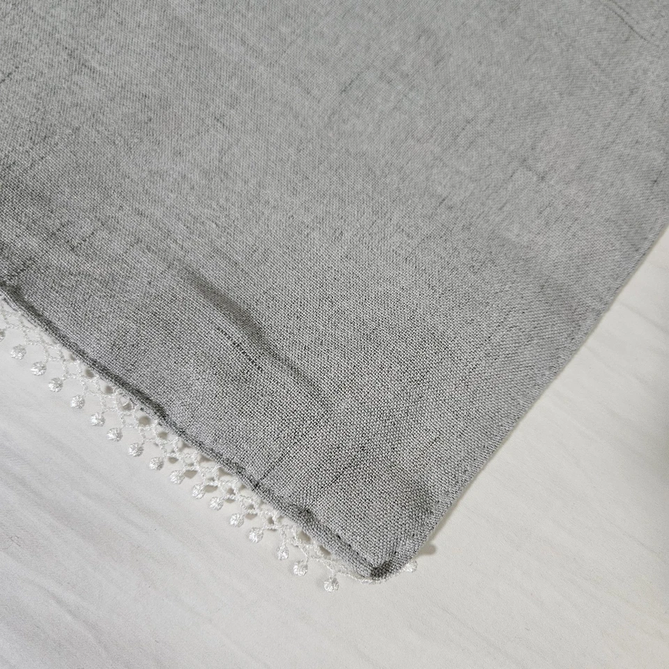 Gray Linen-Look Table Runner 70x14 Inch with Lace Trim Neutral Farmhouse Decor - Image 3 of 4