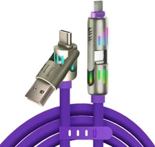 240w 4-in-1 USB C Cable,Multi Charger Cable with Breathing 1 PCS, Purple 