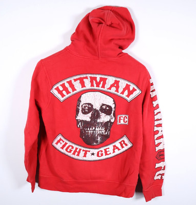 Hitman Fight Gear Hoodie Men's Small Red Zip Sweatshirt Double Sided Skull Print