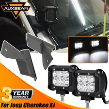 4" inch LED Work Light Bar Spot Pods A Pillar Mount Bracket For Jeep Cherokee XJ