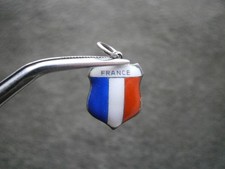 France Flag Vintage PL 800 Silver Enamel Travel Shield Bracelet Charm