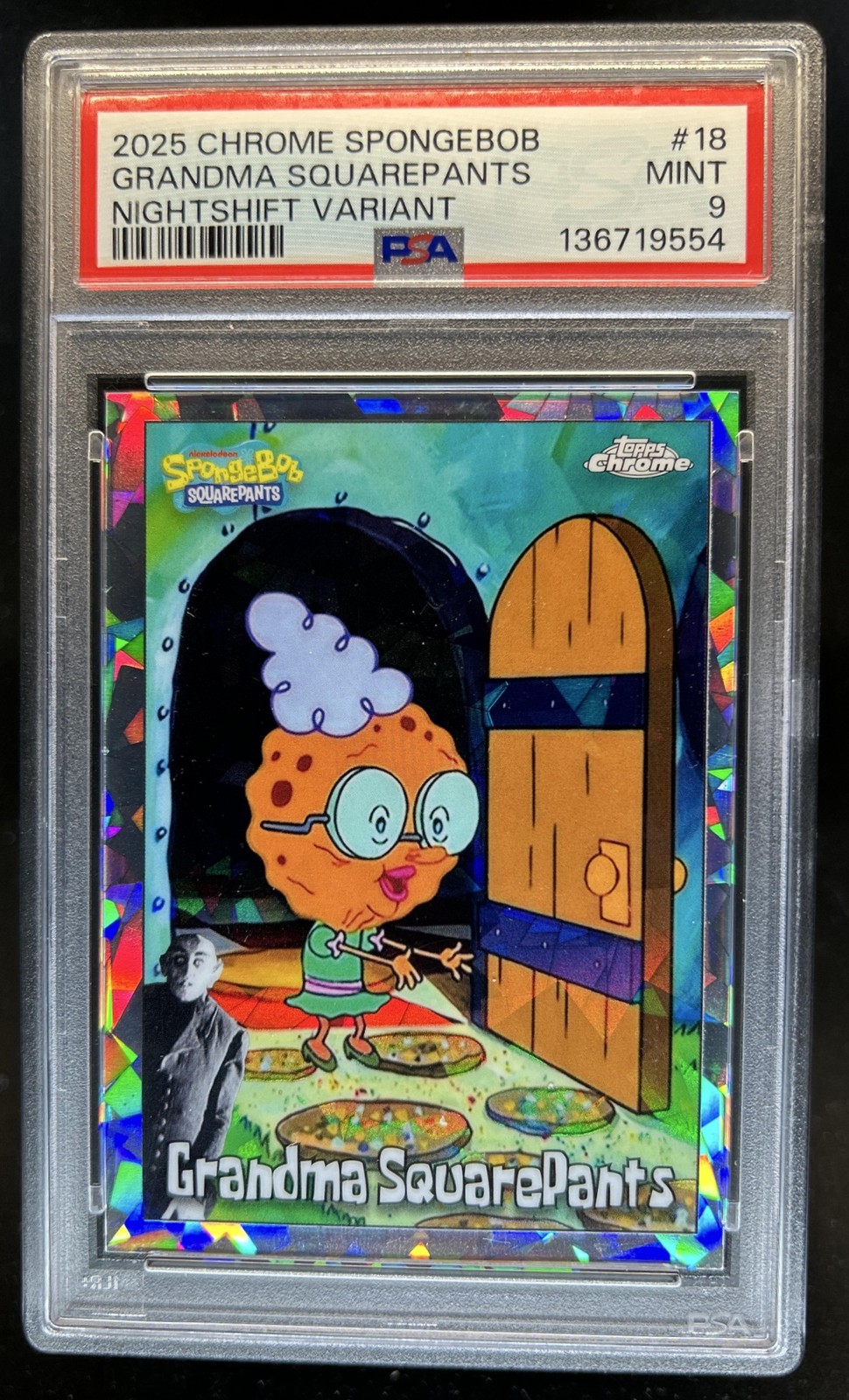 2025 Topps Chrome SpongeBob Grandma Night Shift Manager Variation #/25 PSA 9