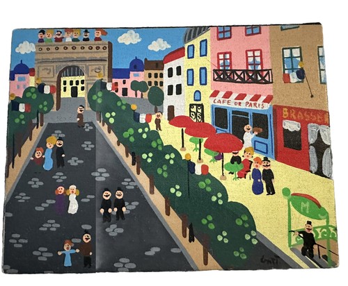 Gatt Französische Volkskunst Gemälde Signiert Skurril - Bild 1 von 7