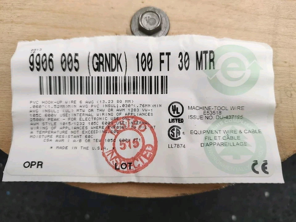 Alambre de conexión estañado, carrete de 100', 6 AWG, verde 128 hilos Foto 2 de 4