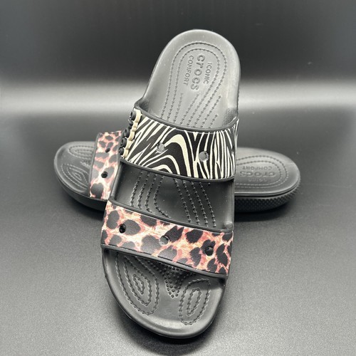 Crocs Classic Animal Remix Zebra and Leopard Print Iconic Comfort Sandals - Picture 7 of 13