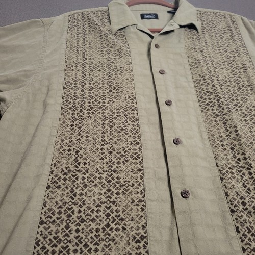 Vintage Haggar kurzärmeliges Herrenhemd Größe L Large geometrischer Druck auf Knopfleiste - Bild 2 von 13