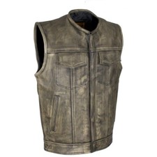 Mens Club Biker Concealed Carry Vest Distressed Brown Leather Motorcycle Biker