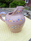 French Faience Henriot Quimper Geometric Pitcher Unusual Color & Pattern