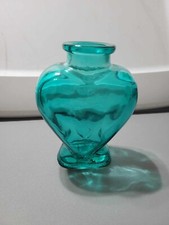 Turquoise 5 in Glass Heart Shaped Bud Vase