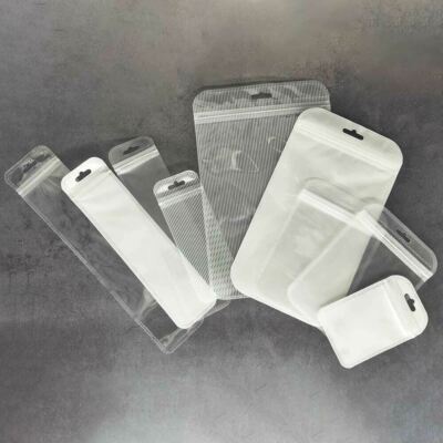 Multi-Size Front Clear Back Color Glossy Flat Mylar Zip Seal Bags w/ Hang Hole