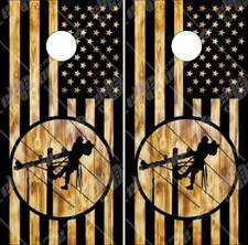 Lineman Burnt Flag 2 Cornhole Wrap Bag Toss Skin Decal Sticker Wraps