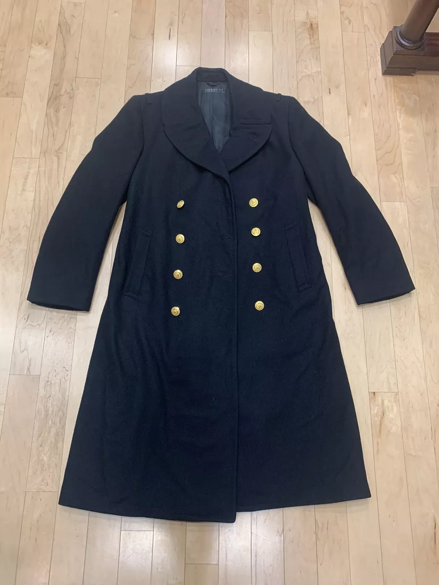 Vintage 50s Wool Navy Bridge Coat 40 Reg Officer Overcoat Peacoat