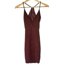 Windsor Junior’s Small Glittery Burgundy Lace Back Bodycon Dress