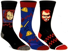 Bioworld Child's Play Chucky Horror 3-Pair Crew Socks New in Package Size 8-12