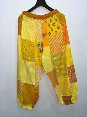 Yellow Patchwork Harem Pants, Boho Hippie Harem Pants, Wide Leg Bohemian Pant