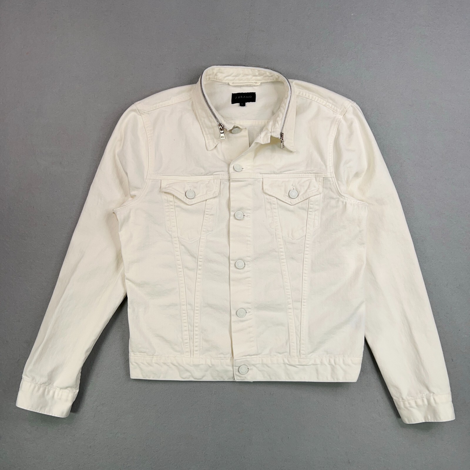J Brand Jacket Adult Large Mast White Jean Denim Zip Collar Moto Edgy Trucker