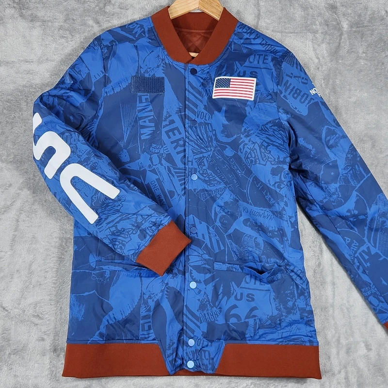 north-face reversible quilted usa olympic maroon jacket