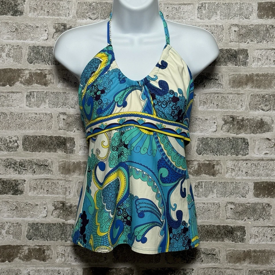 Top de natación Trina Turk para mujer talla 10 Ipanema Tankini (solo) azul cachemira halter boho Foto 4 de 4