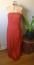 Scala Cherry Red Silk Dress With Bead Sequin Detailing, L