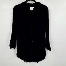 HD In Paris Mini Dress Women XS Black Textured Tie Waist Long Sleeve Button Down