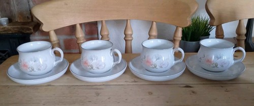 Set of 4 Denby Encore Sweet Pea Cups and Saucers