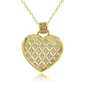 Authentic Textured Heart 1/10ct TDW Diamond Gold Plated 925 Silver Pendant Necklace, JK-I3