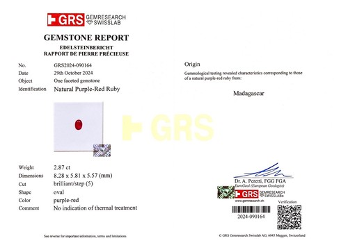 Rubí MADAGASCAR 2,87 quilates natural sin tratar OVAL limpio para ojos certificado GIA & GRS - Imagen 3 de 6