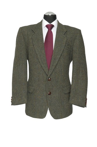 Harris Tweed Sakko Jackett 25 grün oliv Fischgrat einreihig 2-Knopf wie Neu