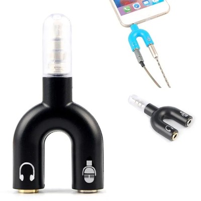 Black 3.5mm 2 Female To 1 Male U Shape Headset Splitter Adapter Aluminium Al CHU